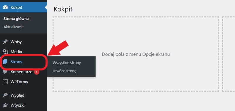 Screen przedstawiający, jak dodać podstronę na WordPress.